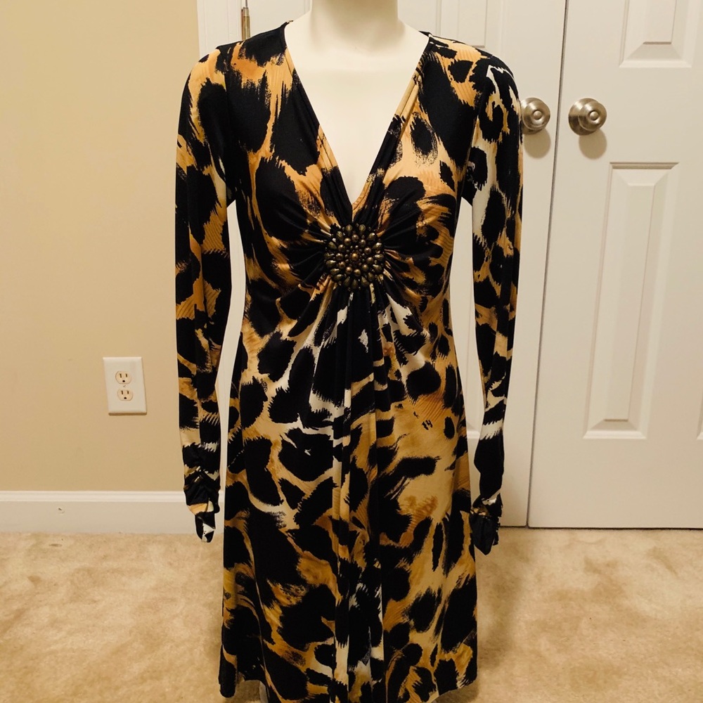 Beige designer leopard print dress